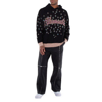 【BLUEMARBLE】Jacquard rhinestoned hooded jumper BLACK Bluemarble Jacquard Rhinestoned Hooded Jumper, Size Small