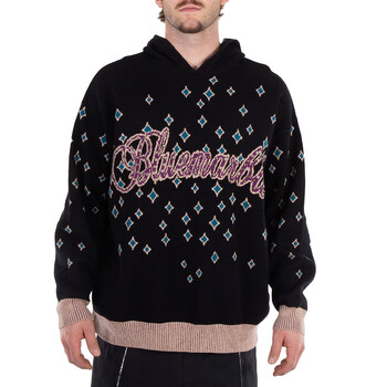 Men's Black Rhinestone-Embellished Jacquard Jumper