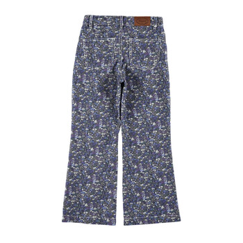 Floral Motif Cotton Denim Flared Pants