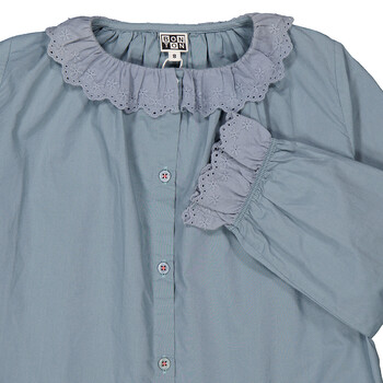 Girls Blue Popeline Long Sleeves Blouse