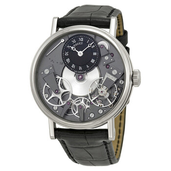 Tradition Black Skeleton Dial 18kt White Gold Black Leather Men's Watch 7027BBG99V6 7027BB/G9/9V6