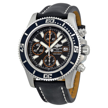 Superocean Chronograph II Automatic Black Dial Black Leather Men's Watch A1334102-ba85bklt