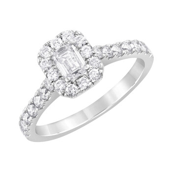 14K White Gold 1 CTTW LAB GROWN Diamond Halo Emerald Engagement Ring (G-H, SI1-SI2) TXR00555