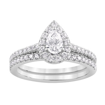 14K White Gold 1 CTTW LAB GROWN Diamond Pear Bridal Set (G-H, SI1-SI2) TXR00609