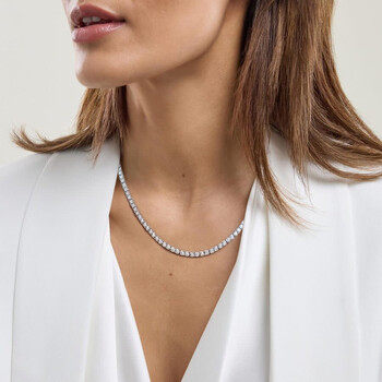 2 Carat Round Lab Grown Diamond Tennis Necklaces in Sterling Silver, Chain Length 16.5 Inches 2 Carat Round Lab Grown Diamond Tennis Necklaces in Sterling Silver, Chain Length 16.5 Inches
