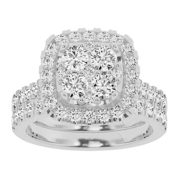 Lab Grown 2 Ctw Diamond Cushion Bridal Set, Engagement Ring Set in 10K White Gold Jewelry for Women KR33217-CU10K