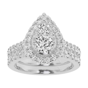 Lab Grown 2 Ctw Diamond Pear Bridal Set, Engagement Ring Set in 10K White Gold Jewelry for Women KR33222-PE10K