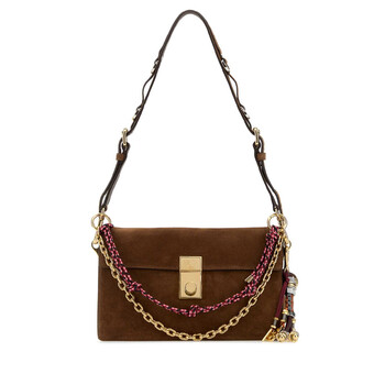 Brown Suede Small Prada Soft Sound Shoulder Bag 1BD379VOO72C4S F05BD