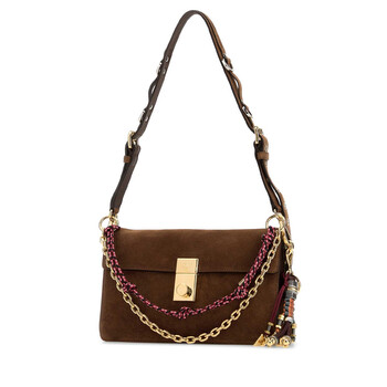 Brown Suede Small Prada Soft Sound Shoulder Bag