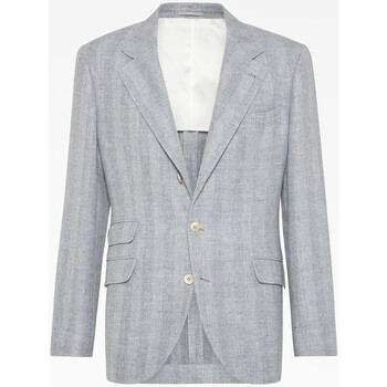 Brunello Cucinelli Herringbone Silk Linen Blazer, Brand Size 48