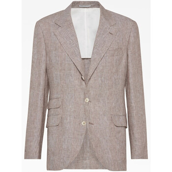 Brunello Cucinelli Herringbone Silk Linen Blazer, Brand Size 48
