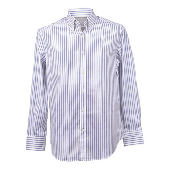 Brunello Cucinelli Men'S White Mocha Striped Dress Shirt, Size 3XL