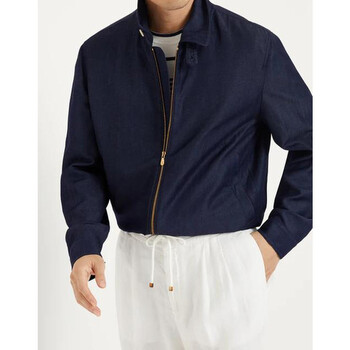 Brunello Cucinelli Navy Wool Linen Zip Jacket, Brand Size 66 (US