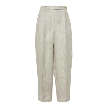 Brunello Cucinelli Women'S Beige Houndstooth Wide-Leg Trousers
