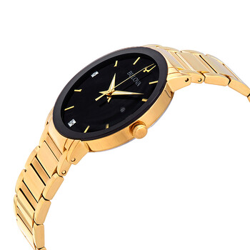 Diamond Black Dial Yellow Gold-tone Men's Watch 97D116