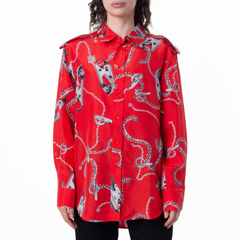 Burberry Knight Hardware-Print Silk Shirt, Brand Size 2 (US Size 0