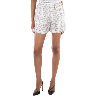 ショートパンツ BURBERRY Woman Short Silver 8088641 Burberry B Print Mid-Waisted Silk Shorts, Brand Size 8 (US
