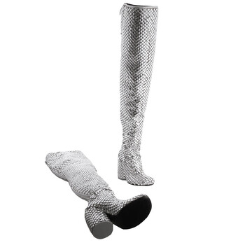 Anita Over-The-Knee 110 mm Heel Boot in Silver/Crystal, Brand Size 36 ( US Size 6 )