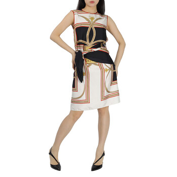 Burberry Flag Intarsia Asymmetric Silk Dress In Black, Brand