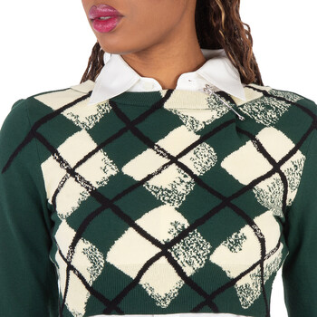 Argyle Fine-Knit Cropped Sweater