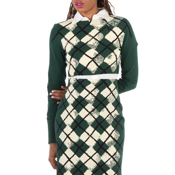 Argyle Fine-Knit Cropped Sweater