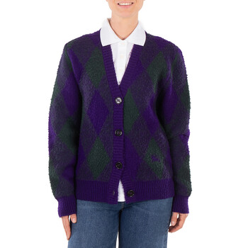 Argyle-Intarsia-Knit V-Neck Wool Cardigan 8076954