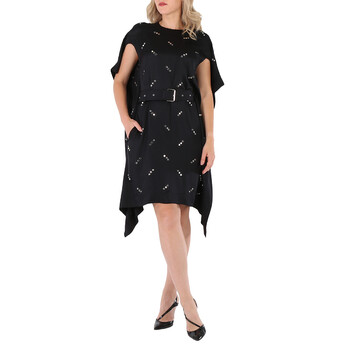 Burberry Black Star Motif Gathered Silk Viscose Dress, Brand