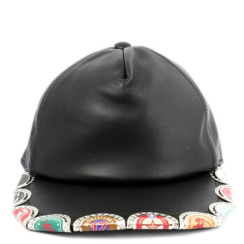 Burberry Black Bottle Cap Detail Leather Baseball Cap, Size  display picture 3