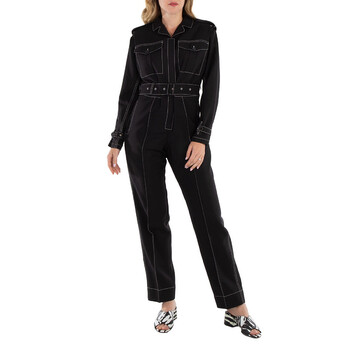 Burberry Black Catalina Long-Sleeve Belted Jumpsuit, Brand Size 4