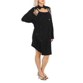 Black Deconstructed Crepe Trench Coat Dress
