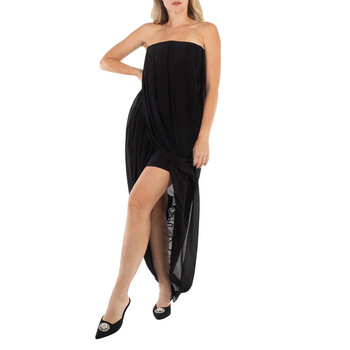 Black Mulberry Silk Evening Violet Draped Dress