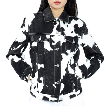 Burberry Black Pattern Prestwick Cow Print Denim Jacket
