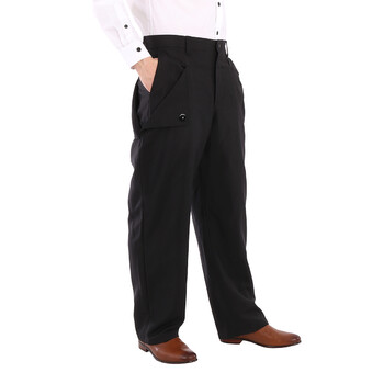 Black Wool Mohair Press Stud Detail Trousers