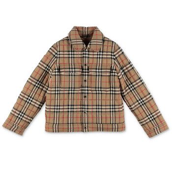 Boys Archive Beige Check Nylon Quilted Jacket