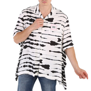 Cape Detail Short-sleeve Watercolour Print Twill Shirt