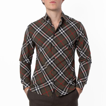 Burberry Check Pattern Button-Up Shirt, Size Medium 8093327
