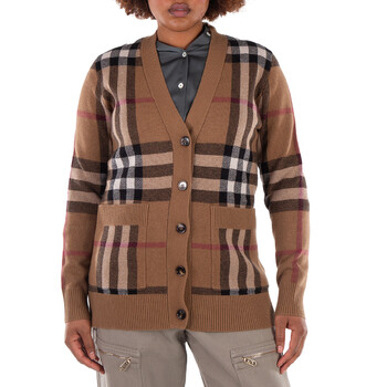 Burberry Checked Wool-Cashmere Blend Cardigan, Size XX-Large