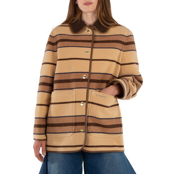 Burberry Colbury Striped Wool-Felt Leather-Trimmed Jacket, Brand