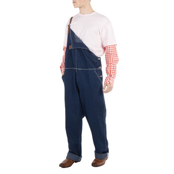 Dark Canvas Blue Leather-Trim Denim Dungarees