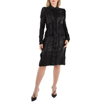 Balenciaga Ladies Black Fringed-Edge Hooded Cardi-Coat