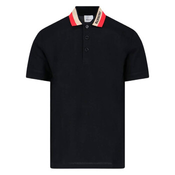 Burberry Striped-Cuffs Short Sleeved Cotton Polo Shirt, Size Large