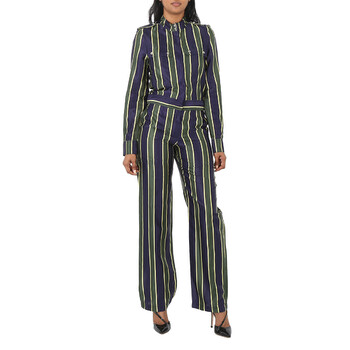 Burberry Ladies Azure Blue Lampton Check Tie Waist Jumpsuit
