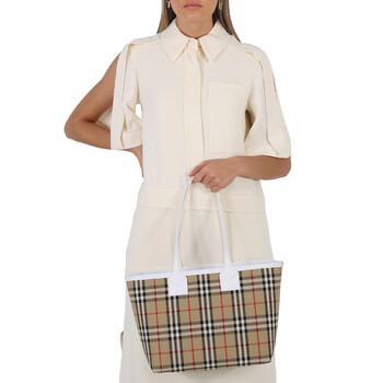 Ladies Archive Beige Check Cotton Canvas Small London Tote