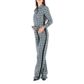 Ladies Azure Blue Lampton Check Tie Waist Jumpsuit