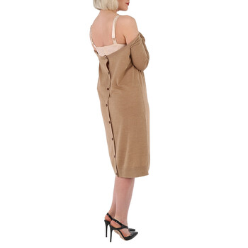 Ladies Biscuit Bra-Detail Long Sleeve Wool Dress