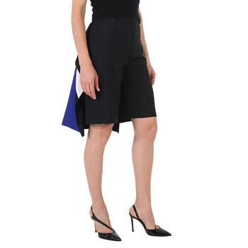 Ladies Black Geometric Print Panel Mohair Wool Shorts