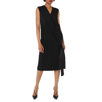 Burberry Black Silk Satin Slip Dress With Fringed Detail
