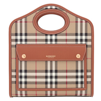 Ladies Briar Brown Check And Leather Mini Pocket Bag
