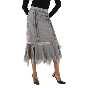 FENDI｜SKIRTS (FZQ706 ANER F0TAZ) Fendi Logo Pattern Midi Drape Wool Skirt, Brand Size 42 (US