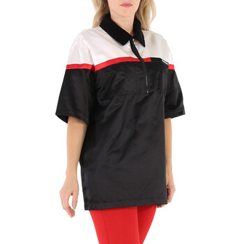 Ladies Colorblock Silk Satin Oversized Short Sleeve Bowling Shirt